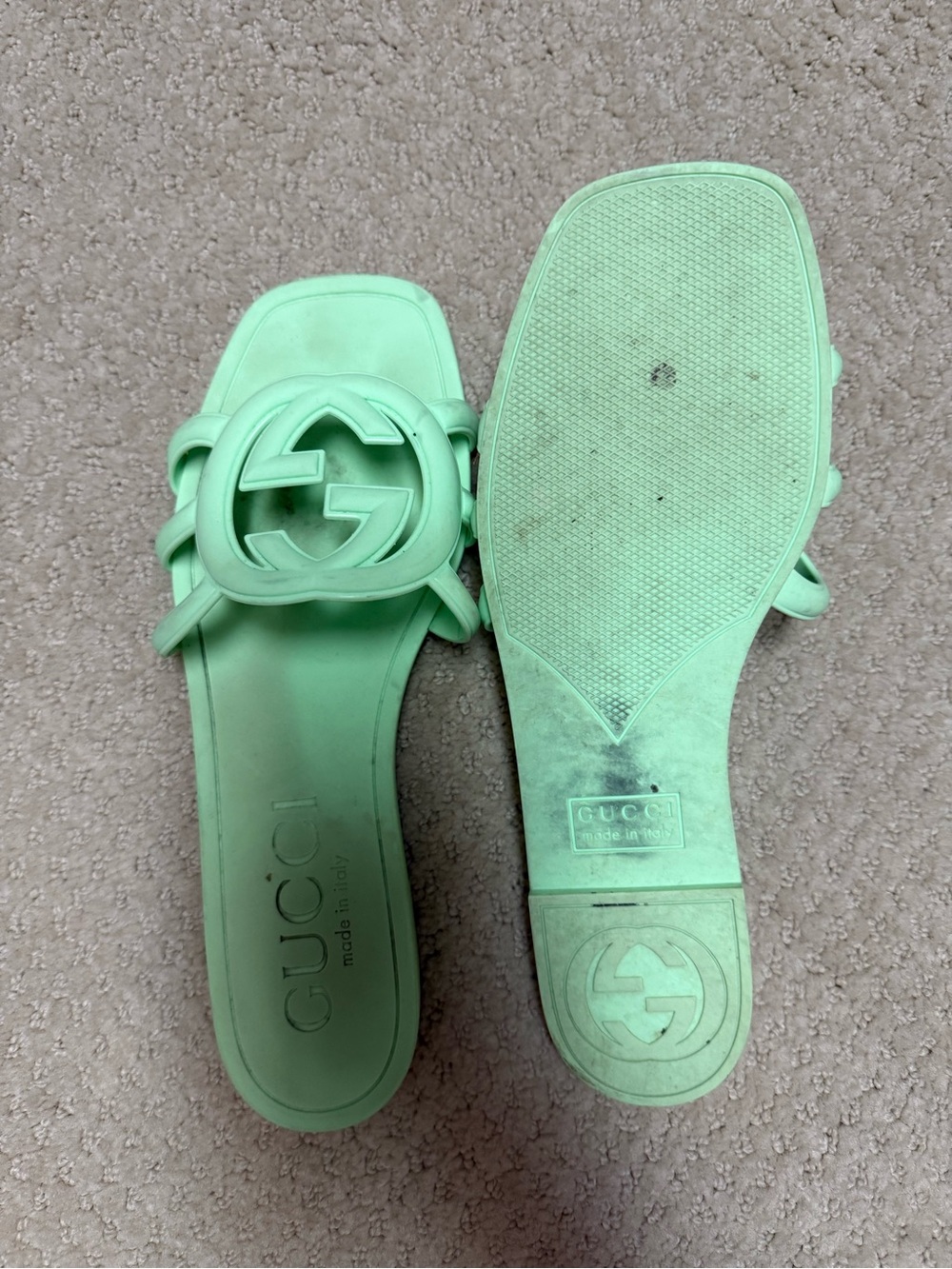 Gucci Mint Green Interlocking GG Slide Sandals